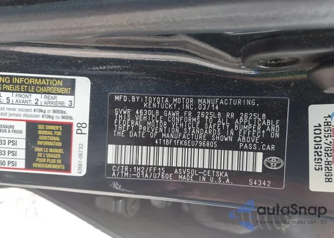 2014 Toyota Camry Se Sport z USA, uszkodzony, nr VIN 4T1BF1FK6EU796805